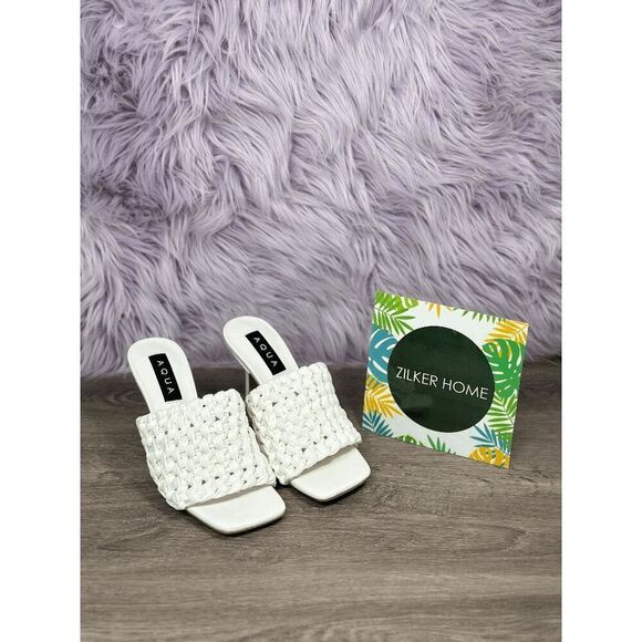 Aqua Women's Padded Woven Katy Square Toe Slip On Heels - White 7.5M - Picture 1 of 6